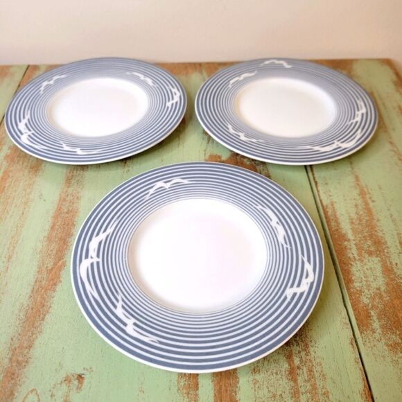 MCM Vintage SPAL Porcelain Portugal Striped Seagull Plates Set of 3 - Picture 1 of 8